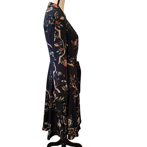 Nanette Lepore Blk Floral Print Pin Tucked Long Slv Dress Sz 4 Career, Occassion - Picture 5 of 14